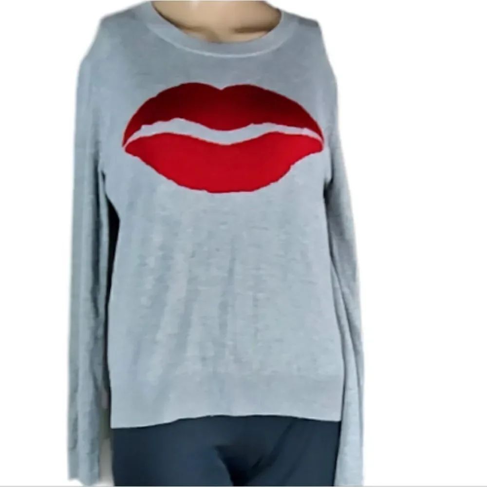 Splendid Gray & Red Lips Sweater
